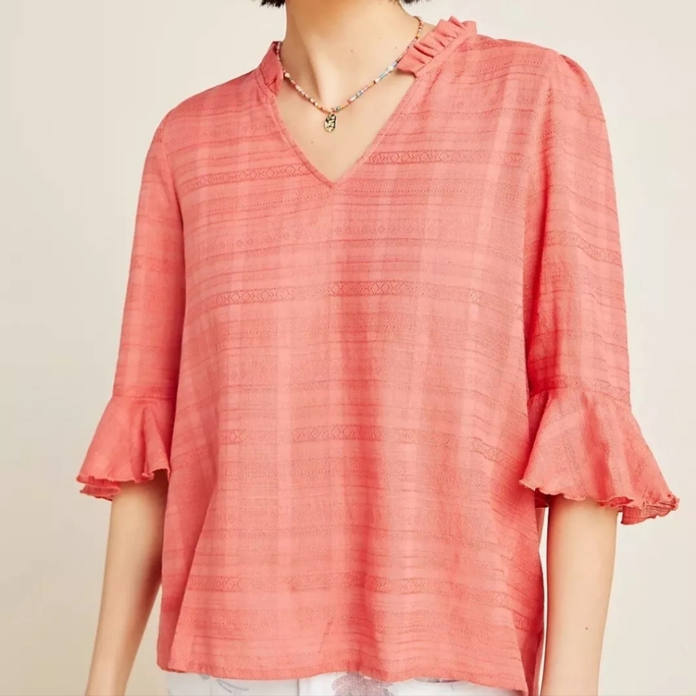 Anthropologie Dolan Left Coast Tandy Ruffle Top Coral Size XS